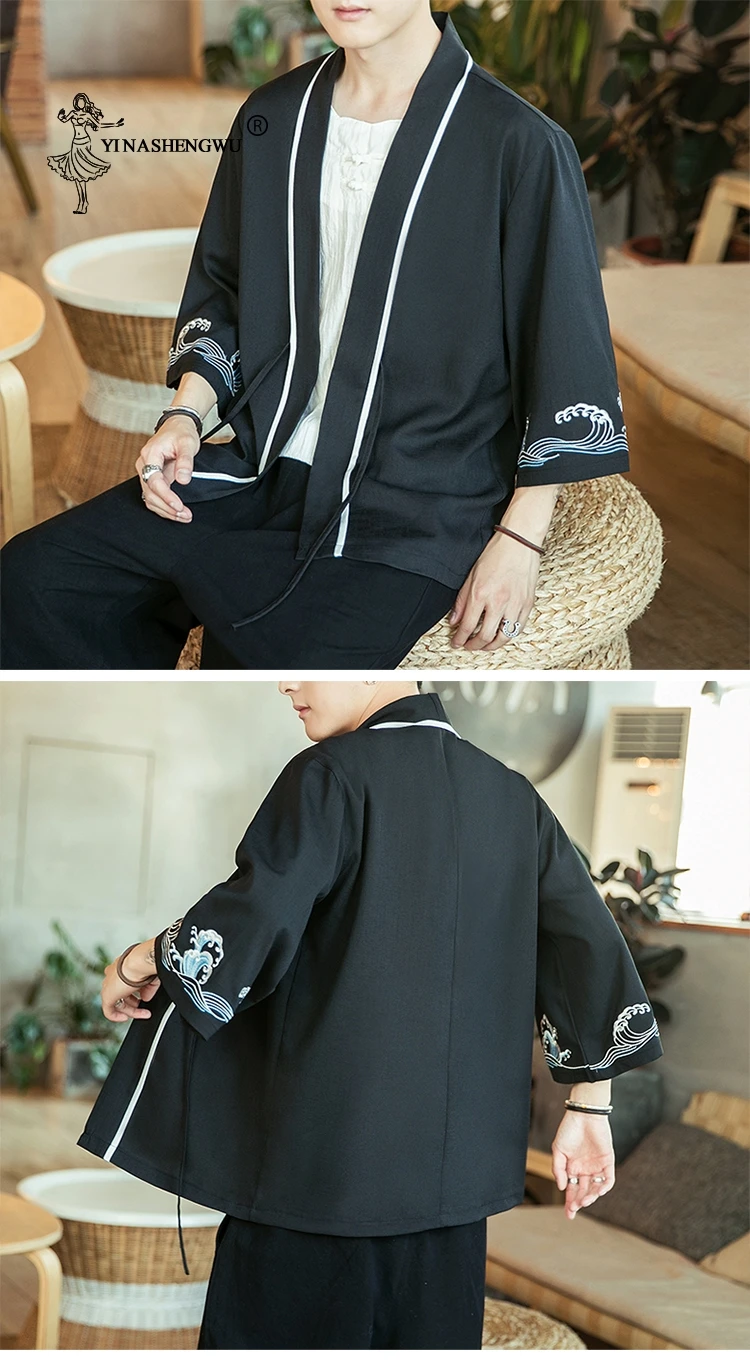 Japanese Kimono Traditional Yukata Kimono Cardigan Men Beach Thin Asian Clothes Japan Kimonos Male Fashion Casual Cardigan Shirt