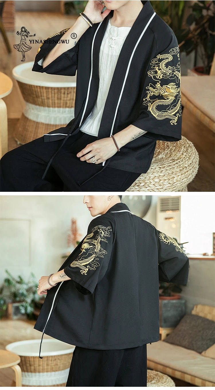 Japanese Kimono Traditional Yukata Kimono Cardigan Men Beach Thin Asian Clothes Japan Kimonos Male Fashion Casual Cardigan Shirt