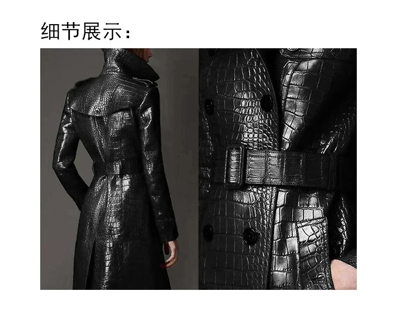 Lautaro Autumn Long Red Crocodile Print Leather Trench Coat for Women Belt Double Breasted Elegant British Style Fashion 2021