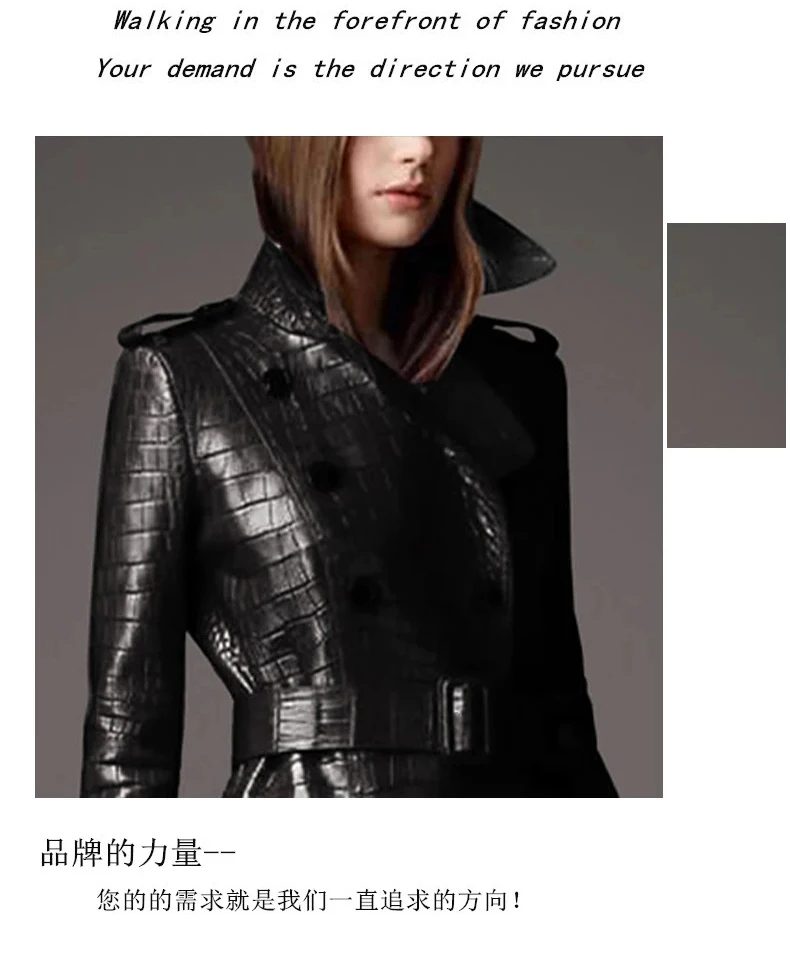 Lautaro Autumn Long Red Crocodile Print Leather Trench Coat for Women Belt Double Breasted Elegant British Style Fashion 2021