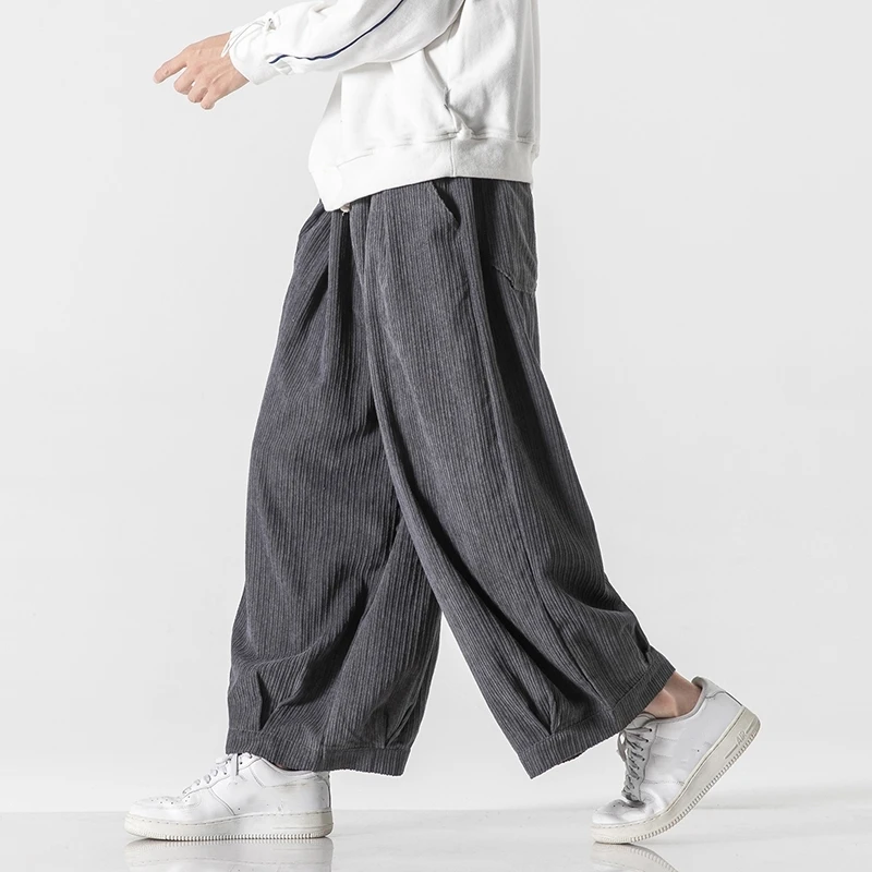 Autumn Men Men Corduroy Pants Men Solid Color Wide Leg Pants Oversized Straight Trousers Male Thick Warm Streetwear Pants