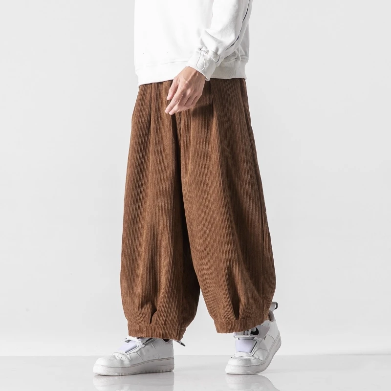 Autumn Men Men Corduroy Pants Men Solid Color Wide Leg Pants Oversized Straight Trousers Male Thick Warm Streetwear Pants