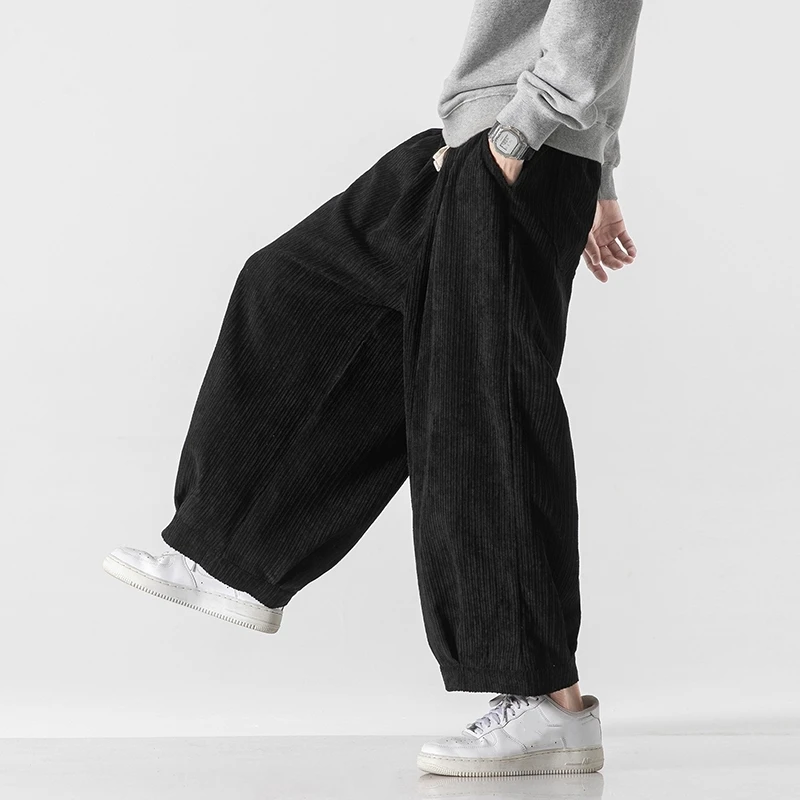 Autumn Men Men Corduroy Pants Men Solid Color Wide Leg Pants Oversized Straight Trousers Male Thick Warm Streetwear Pants