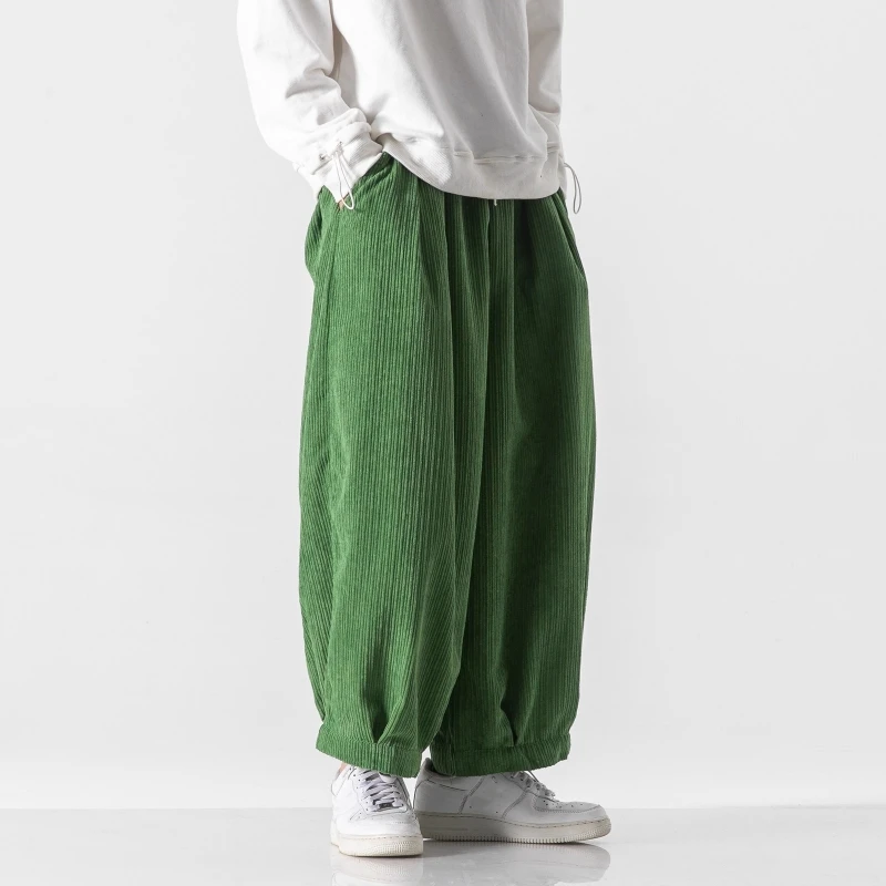 Autumn Men Men Corduroy Pants Men Solid Color Wide Leg Pants Oversized Straight Trousers Male Thick Warm Streetwear Pants