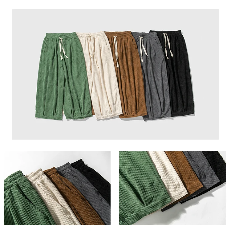 Autumn Men Men Corduroy Pants Men Solid Color Wide Leg Pants Oversized Straight Trousers Male Thick Warm Streetwear Pants