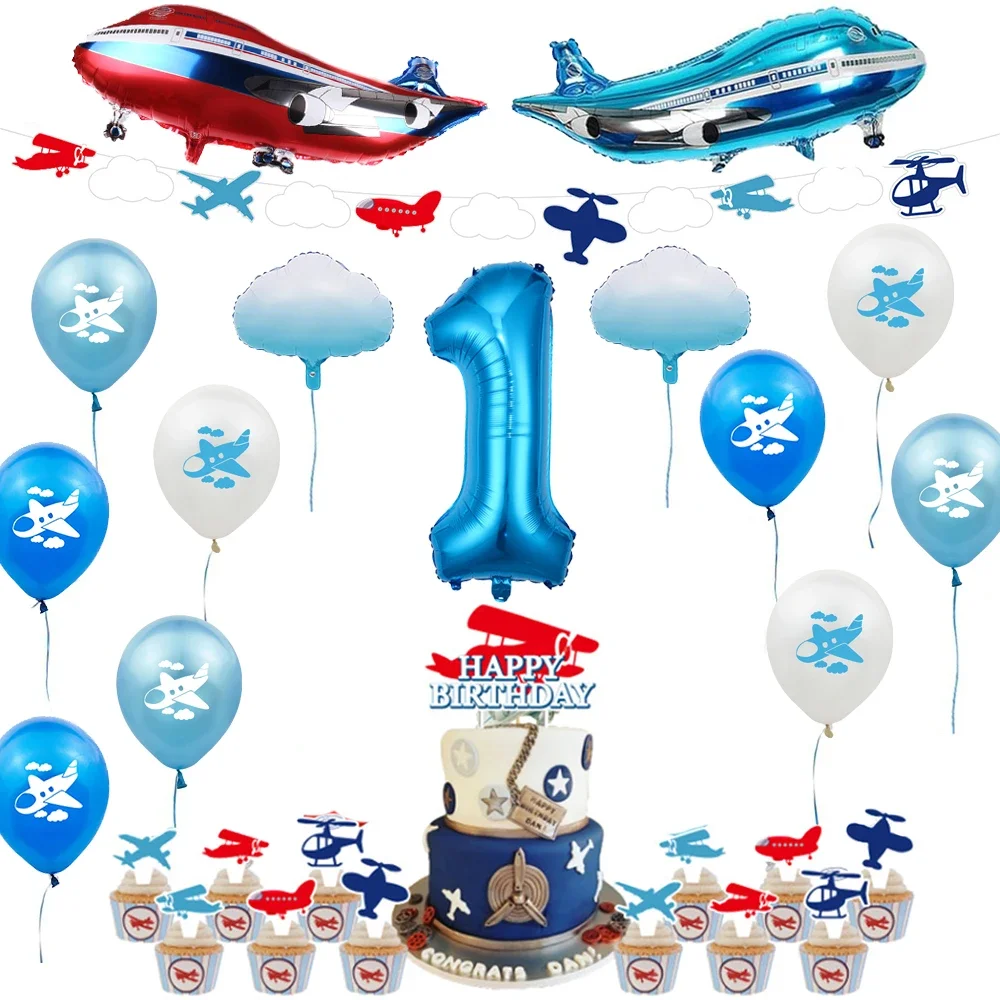 Airplane Birthday Decoration Happy Birthday Banner Airplane Garland Foil Latex Balloon Kids Plane Theme Party Baby Shower Supply