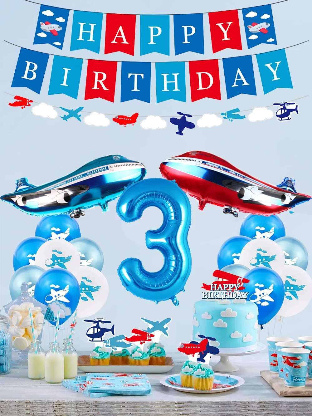 Airplane Birthday Decoration Happy Birthday Banner Airplane Garland Foil Latex Balloon Kids Plane Theme Party Baby Shower Supply
