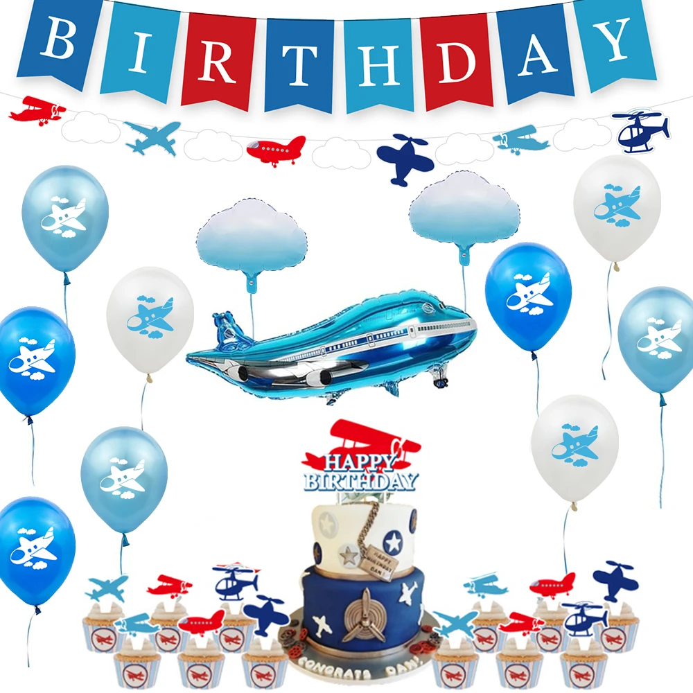 Airplane Birthday Decoration Happy Birthday Banner Airplane Garland Foil Latex Balloon Kids Plane Theme Party Baby Shower Supply