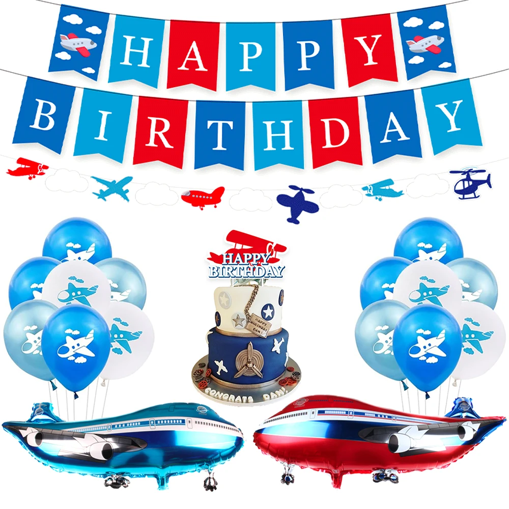 Airplane Birthday Decoration Happy Birthday Banner Airplane Garland Foil Latex Balloon Kids Plane Theme Party Baby Shower Supply