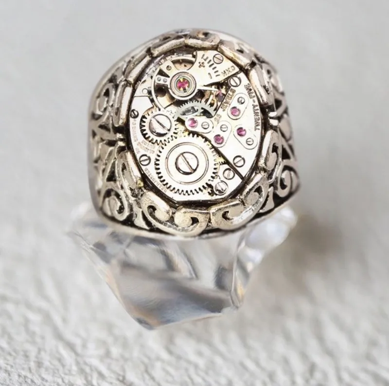 Vintage Mechanical Gear Rings for Women Stainless Steel Steam Cyberpunk Style Machine Shaped Punk Jewelry Creative Gift for Boys