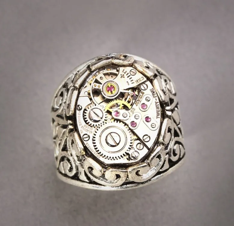 Vintage Mechanical Gear Rings for Women Stainless Steel Steam Cyberpunk Style Machine Shaped Punk Jewelry Creative Gift for Boys