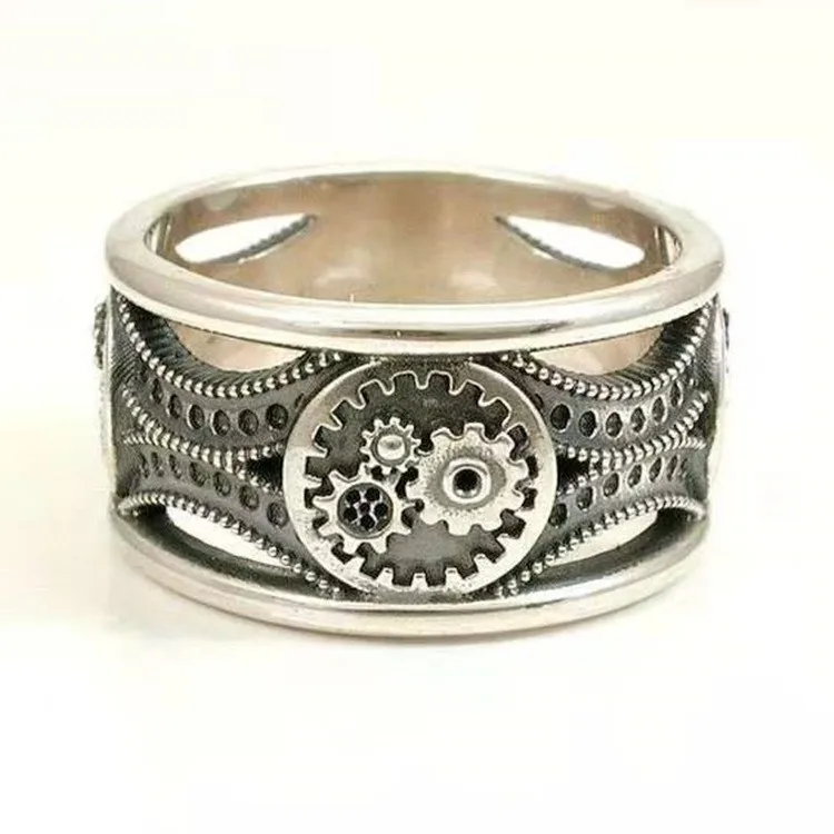 Vintage Mechanical Gear Rings for Women Stainless Steel Steam Cyberpunk Style Machine Shaped Punk Jewelry Creative Gift for Boys