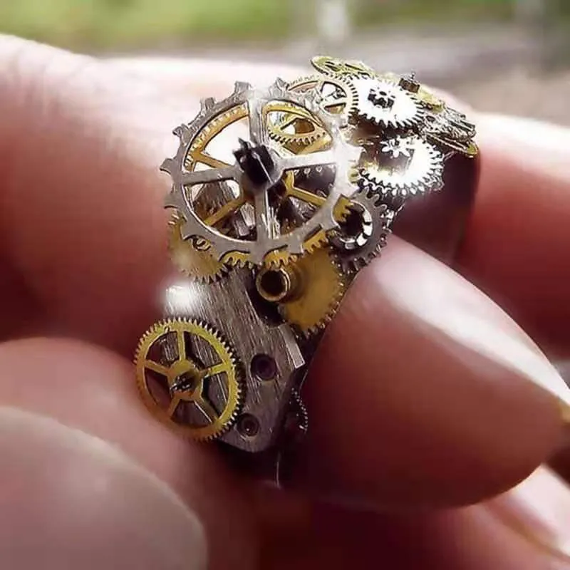 Vintage Mechanical Gear Rings for Women Stainless Steel Steam Cyberpunk Style Machine Shaped Punk Jewelry Creative Gift for Boys