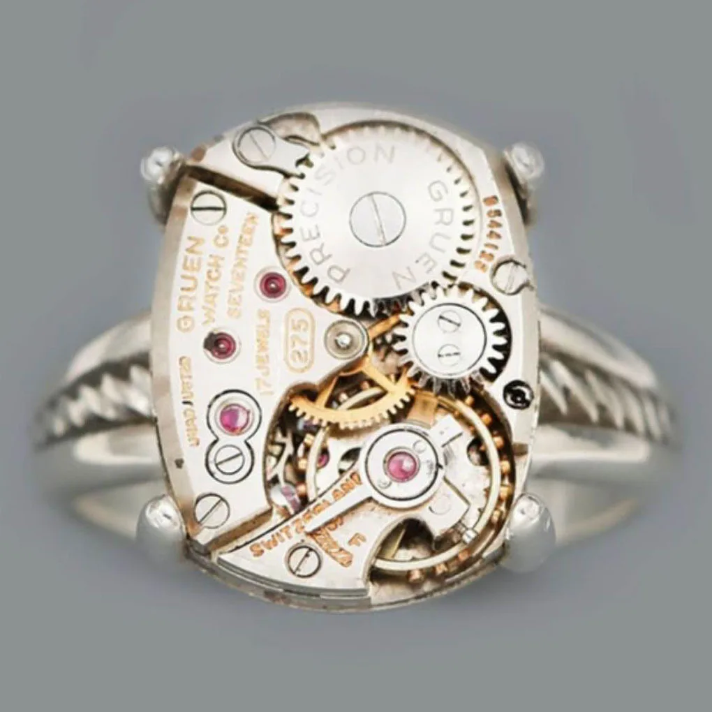 Vintage Mechanical Gear Rings for Women Stainless Steel Steam Cyberpunk Style Machine Shaped Punk Jewelry Creative Gift for Boys