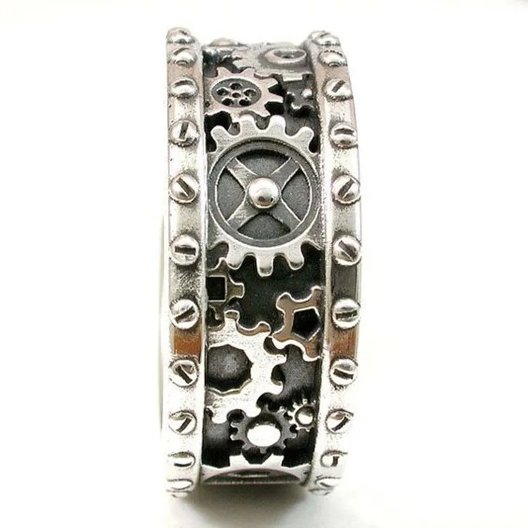 Vintage Mechanical Gear Rings for Women Stainless Steel Steam Cyberpunk Style Machine Shaped Punk Jewelry Creative Gift for Boys