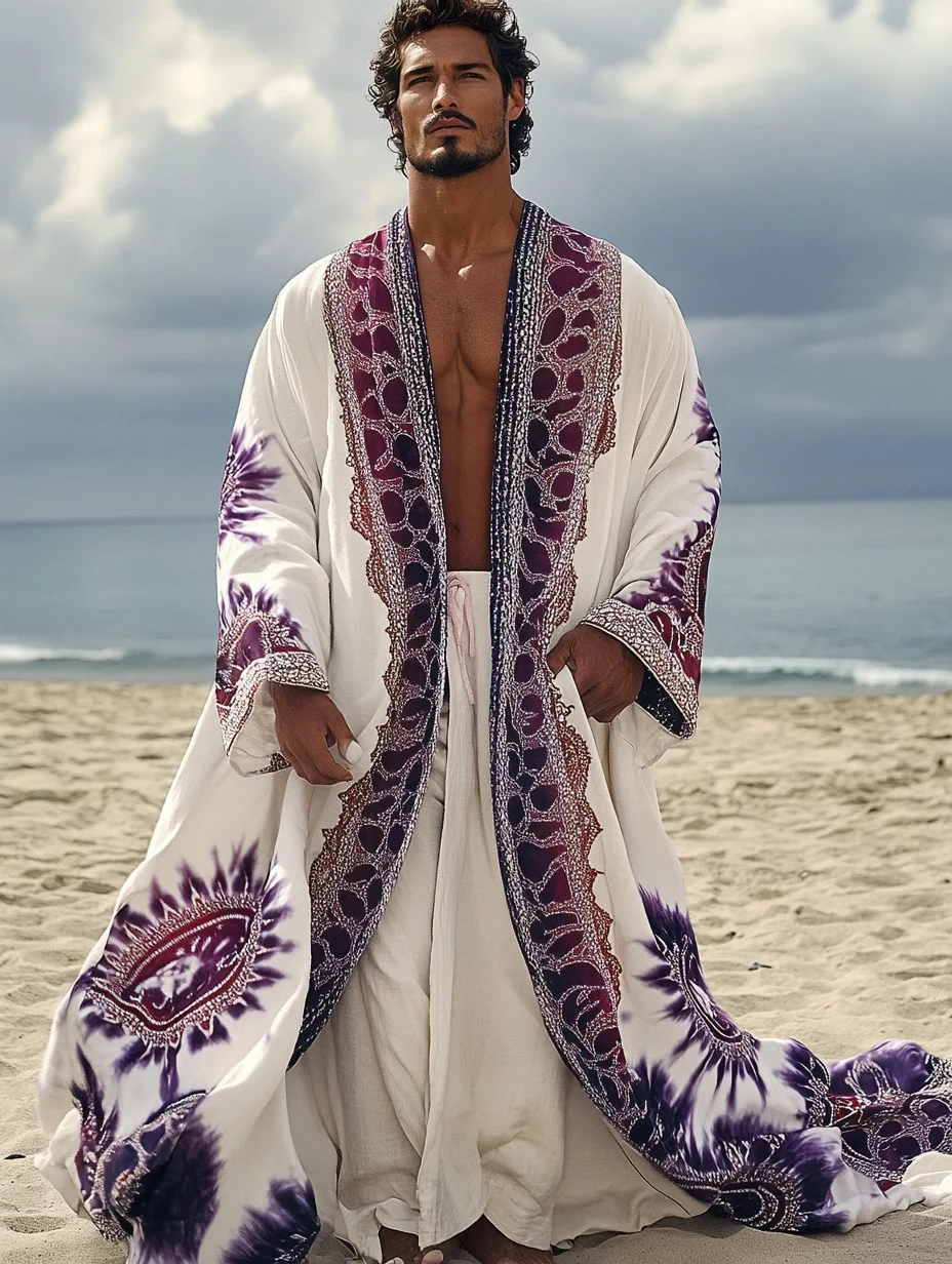 Long Sleeve Digital Print Long Sun Protection Robe for Men and Women
