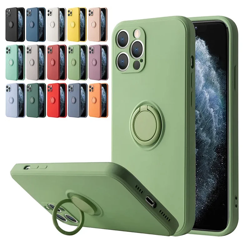 Liquid Silicone Magnetic Bracket Ring Phone Cases For IPhone 15 14 13 12 11 Pro Max Mini X XS XR 8 7 Plus Shockproof Back Cover