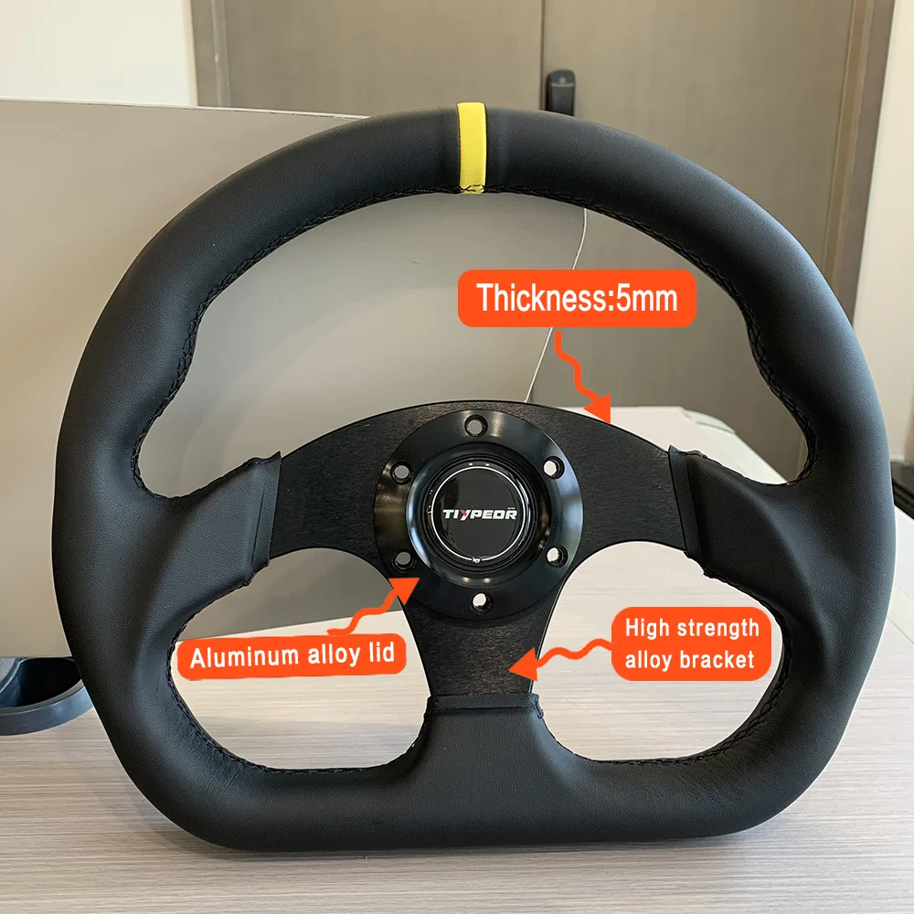 TIYPEOR 330mm13Inch Racing Drift Flat Steering Wheel Black Stitching Steering Wheel Fit Car and Simulation Racing Game