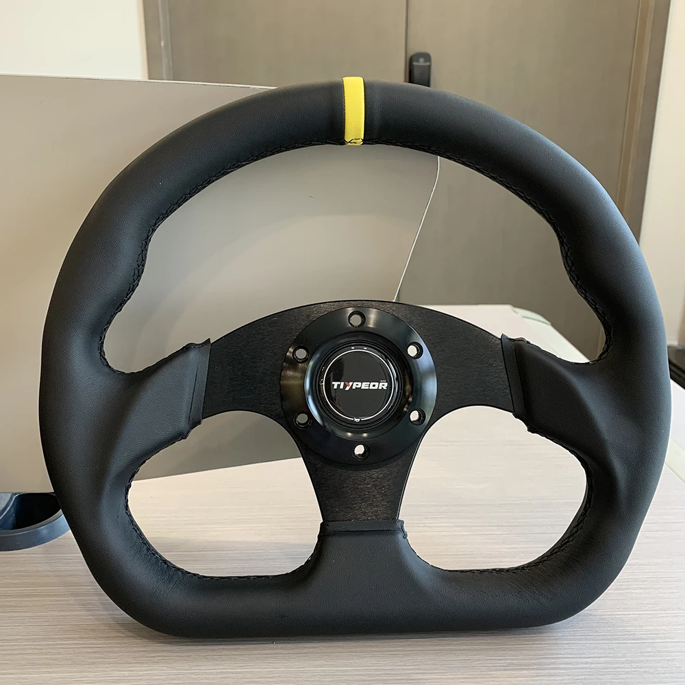 TIYPEOR 330mm13Inch Racing Drift Flat Steering Wheel Black Stitching Steering Wheel Fit Car and Simulation Racing Game