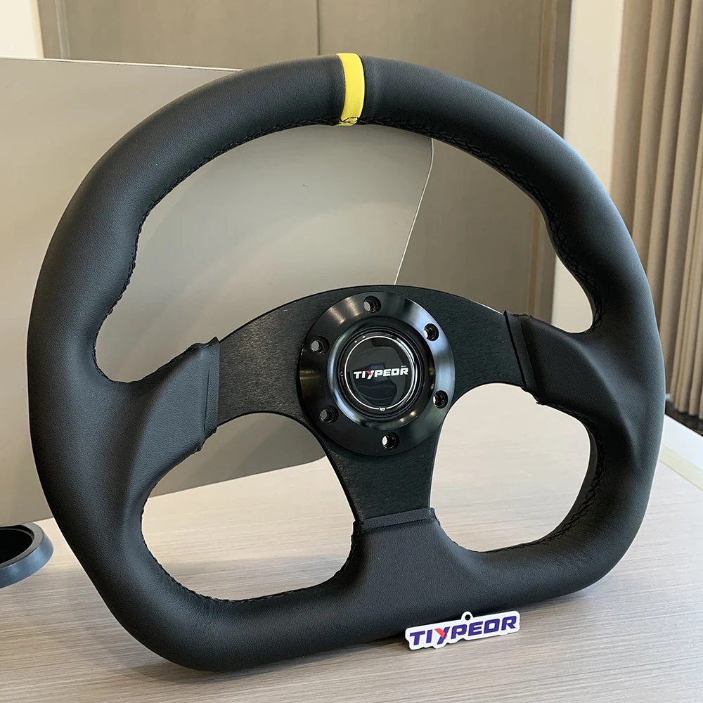 TIYPEOR 330mm13Inch Racing Drift Flat Steering Wheel Black Stitching Steering Wheel Fit Car and Simulation Racing Game