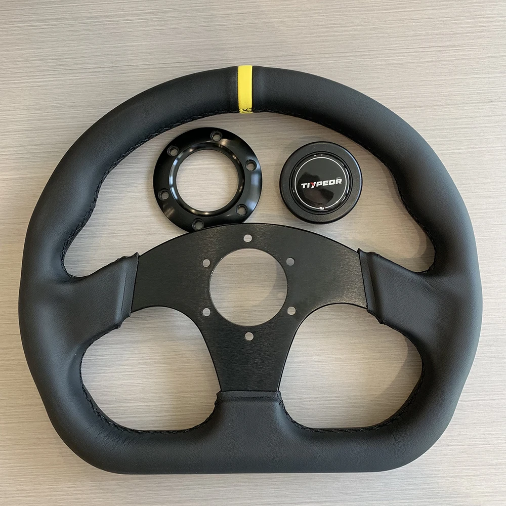 TIYPEOR 330mm13Inch Racing Drift Flat Steering Wheel Black Stitching Steering Wheel Fit Car and Simulation Racing Game