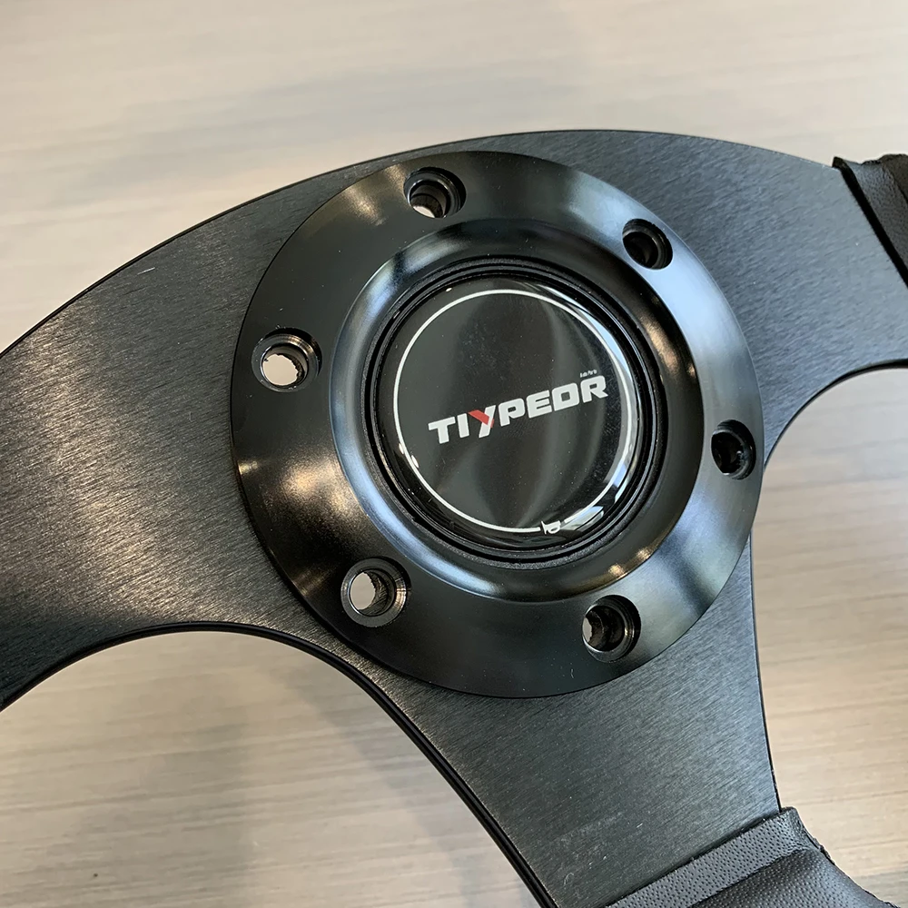 TIYPEOR 330mm13Inch Racing Drift Flat Steering Wheel Black Stitching Steering Wheel Fit Car and Simulation Racing Game