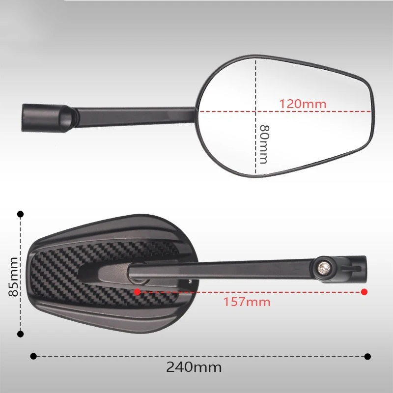 Carbon Fiber Aluminum Alloy Motorcycle Rearview Mirror M8 M10 Convex Side Mirror Universal Scooter Cruiser Motorbike Accessories