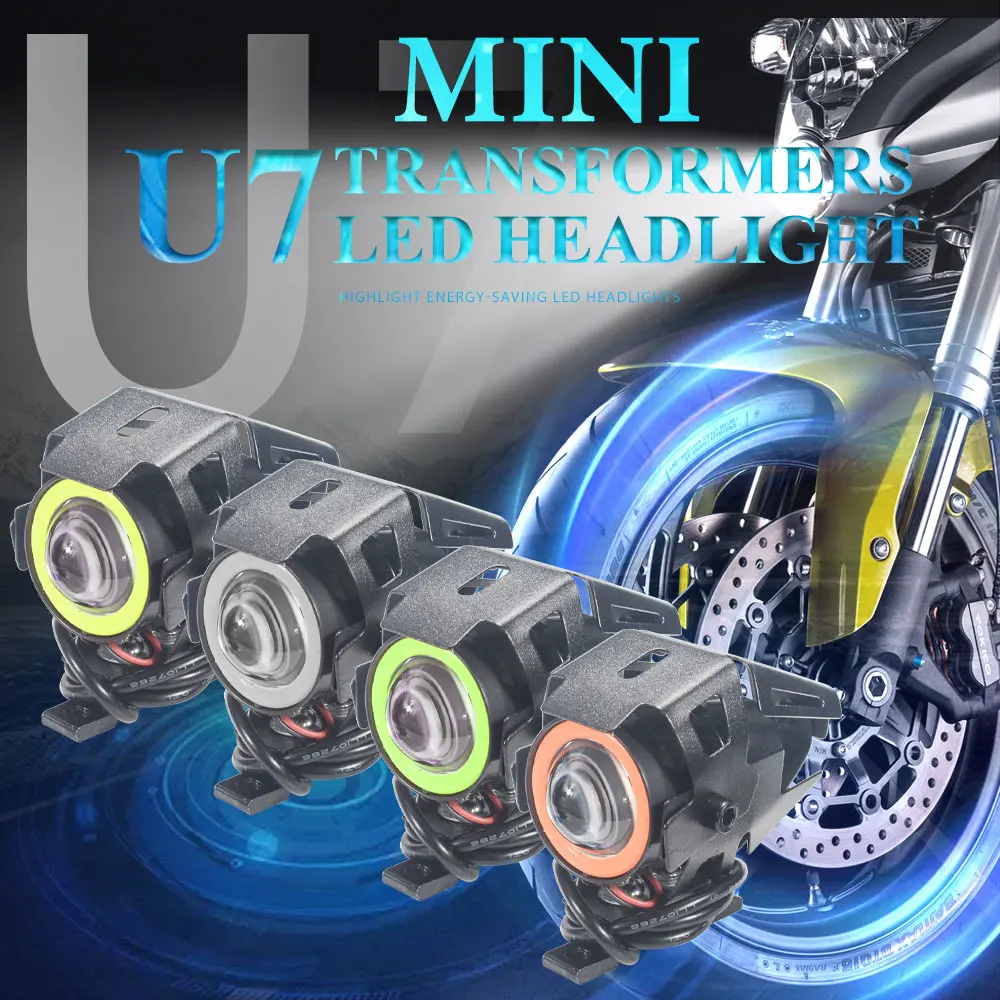 Motorcycle Headlight Fog Lights Super Bright Abgle Eyes Additional Spotlights Universal Moto Auxiliary U7 Mini LED Driving Lamp