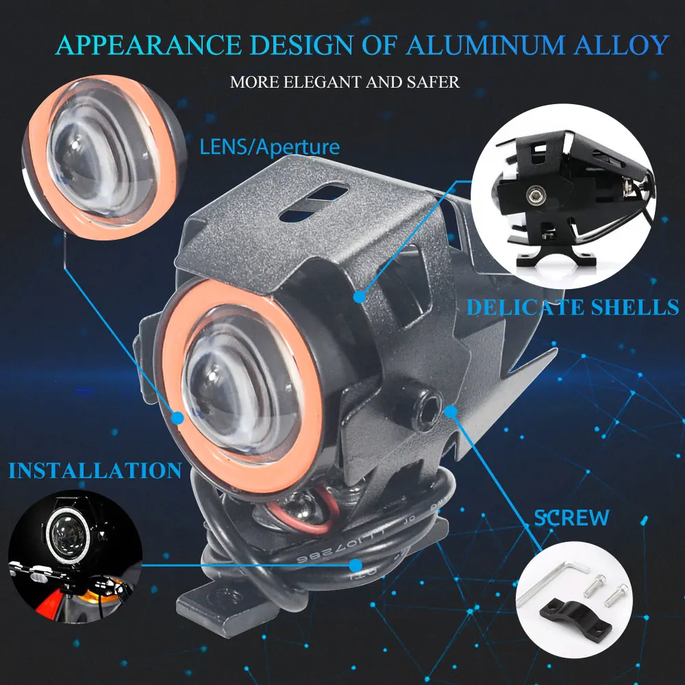 Motorcycle Headlight Fog Lights Super Bright Abgle Eyes Additional Spotlights Universal Moto Auxiliary U7 Mini LED Driving Lamp