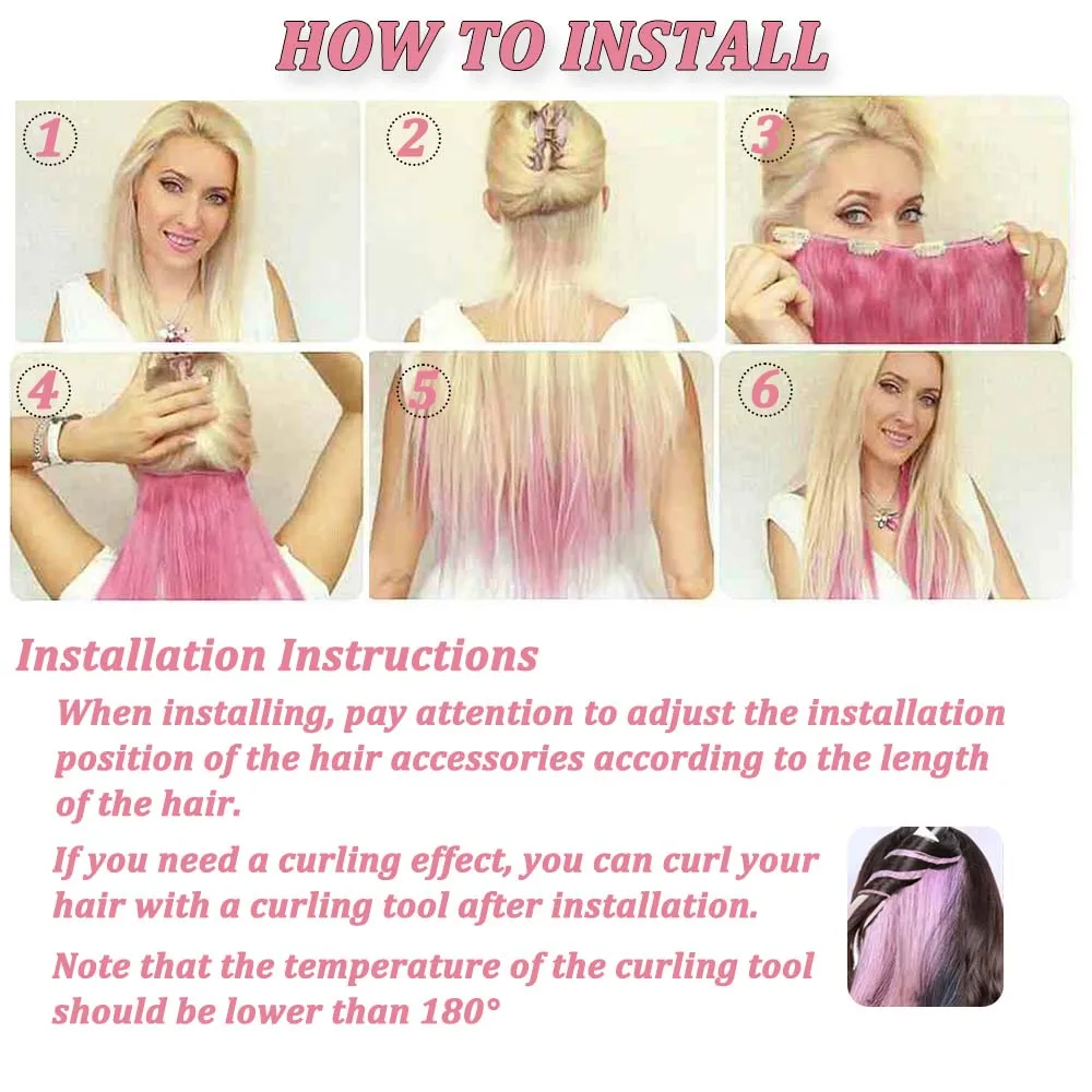 22inchs Colorful Straight Clip-in Hair Extension For women Long Synthetic Hairpiece Heat-resistant Easy to wear-Daily/Festival