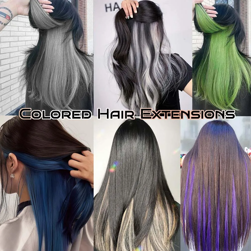 22inchs Colorful Straight Clip-in Hair Extension For women Long Synthetic Hairpiece Heat-resistant Easy to wear-Daily/Festival