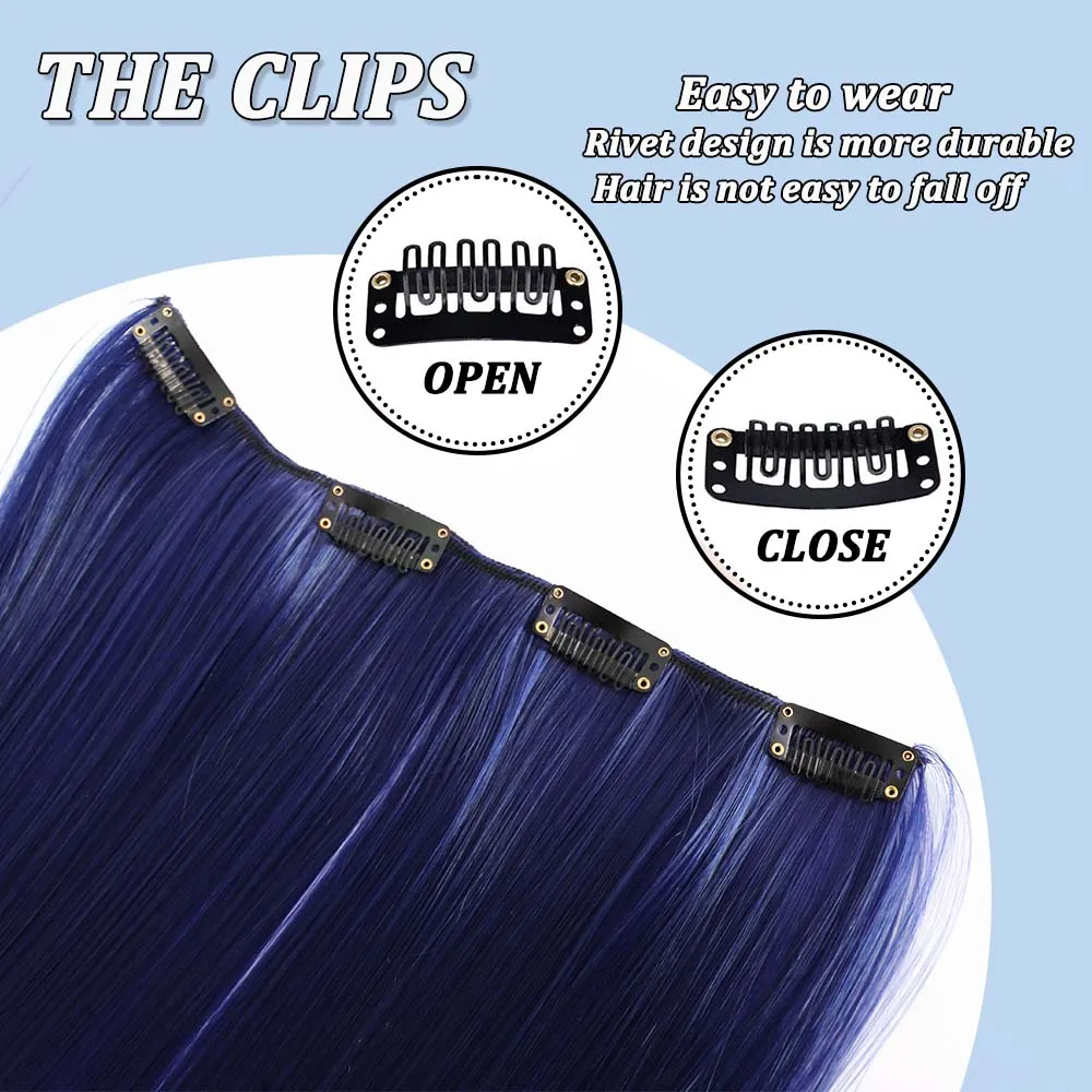 22inchs Colorful Straight Clip-in Hair Extension For women Long Synthetic Hairpiece Heat-resistant Easy to wear-Daily/Festival