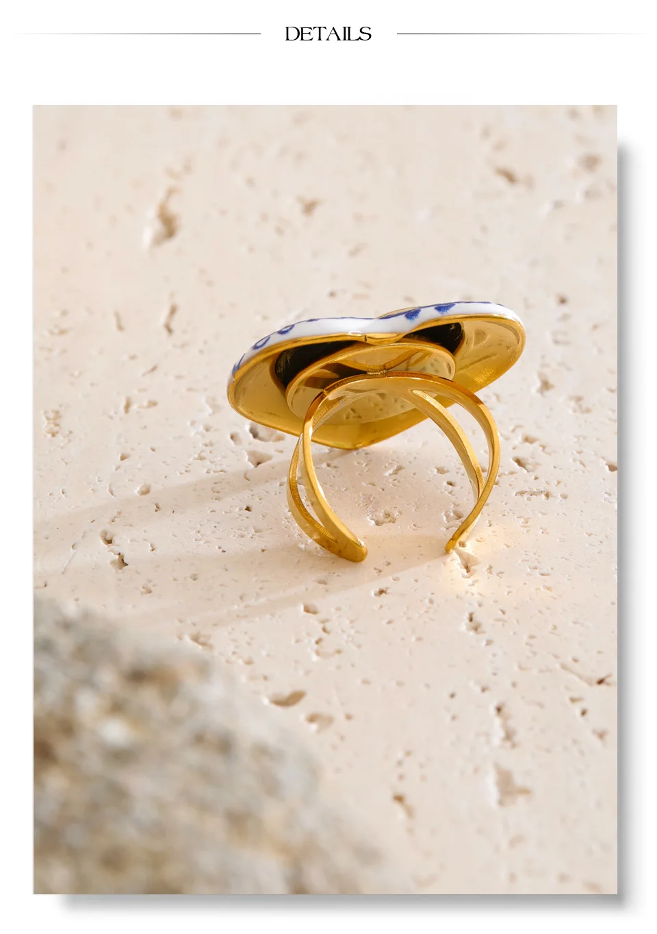 Yhpup Exclusive Stainless Steel Metal Heart Love Adjustable Ring 18K Gold Color PVD Plated Charm Popular Finger Jewelry Gift