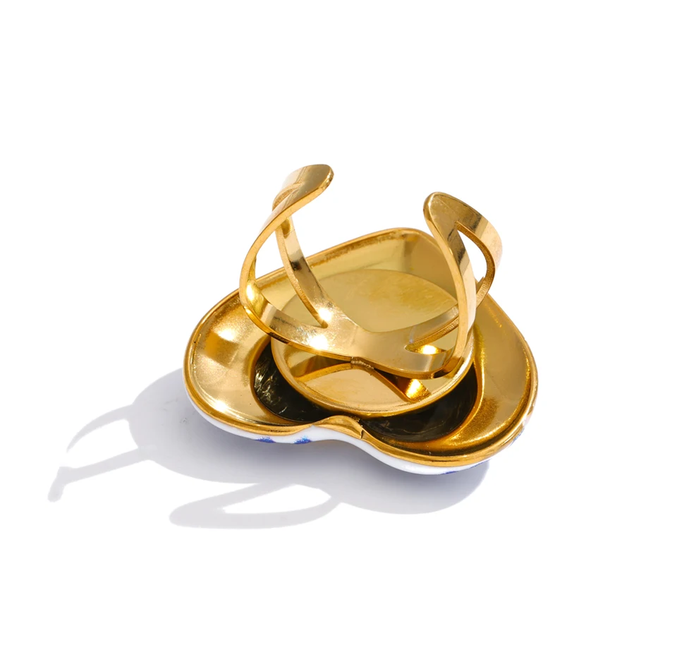 Yhpup Exclusive Stainless Steel Metal Heart Love Adjustable Ring 18K Gold Color PVD Plated Charm Popular Finger Jewelry Gift