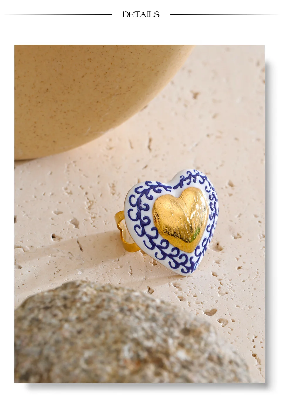 Yhpup Exclusive Stainless Steel Metal Heart Love Adjustable Ring 18K Gold Color PVD Plated Charm Popular Finger Jewelry Gift