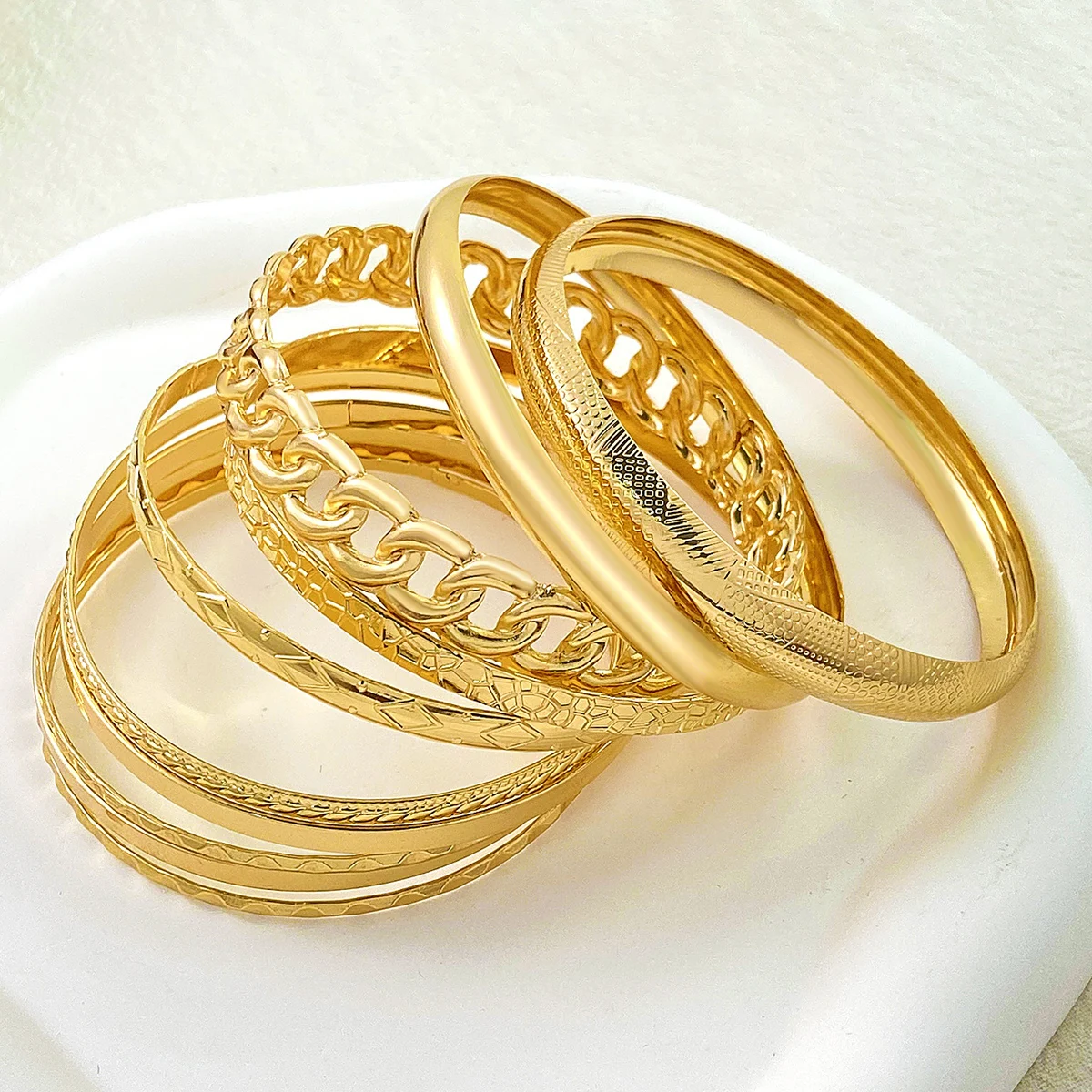 Ten Piece Set Of Stylish Bohemian Folk Retro Wide-Face Gold And Silver Color Wedding Banquet Bracelet Jewelry