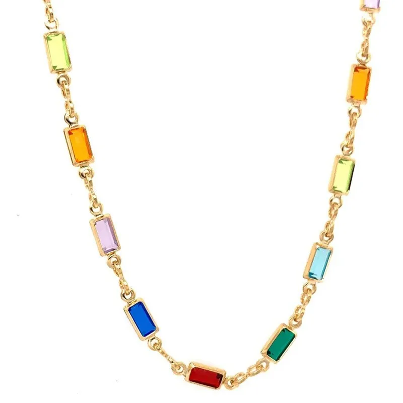 Kity Kiss Women's Colored Gemstone Jewelry Simple Square Double-Sided Vintage Crystal Bracelet Anklet Necklace Jewelry