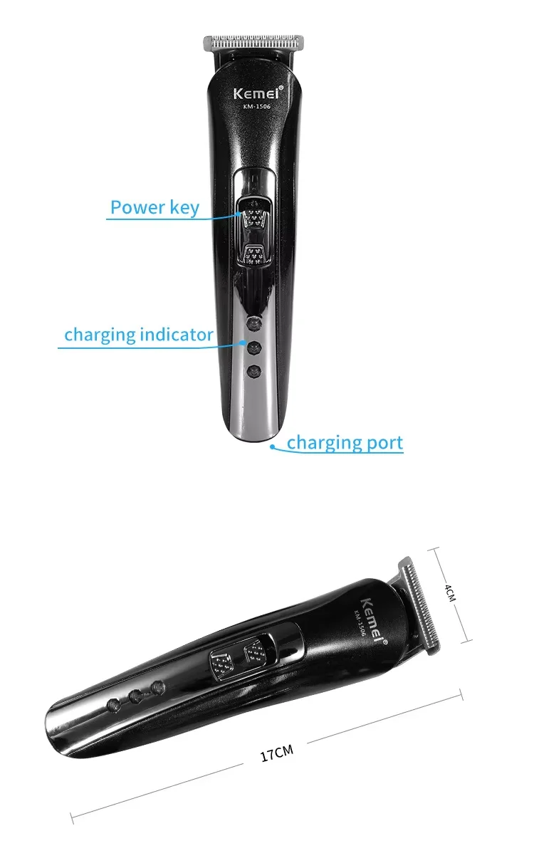 Kemei KM-1506 3 in 1 Electric Hair Clipper USB Charging Shaver Rechargeable Nose Hair Trimmer Professional Shaving Machine