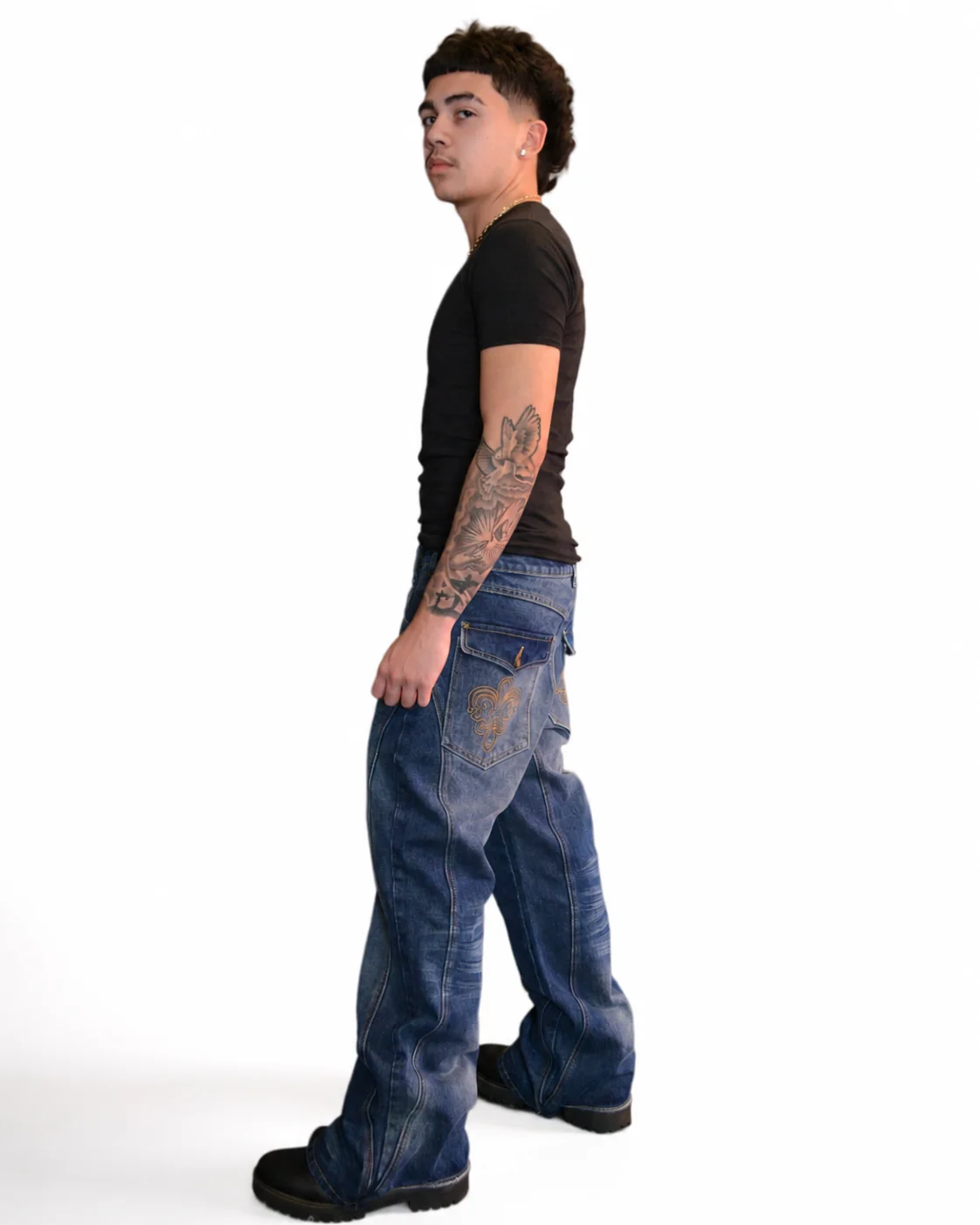 Y2K Retro Blue Flare Jeans Unisex Washed Denim Pants Embroidered Back Pocket Streetwear Wide Leg Bootcut Jeans