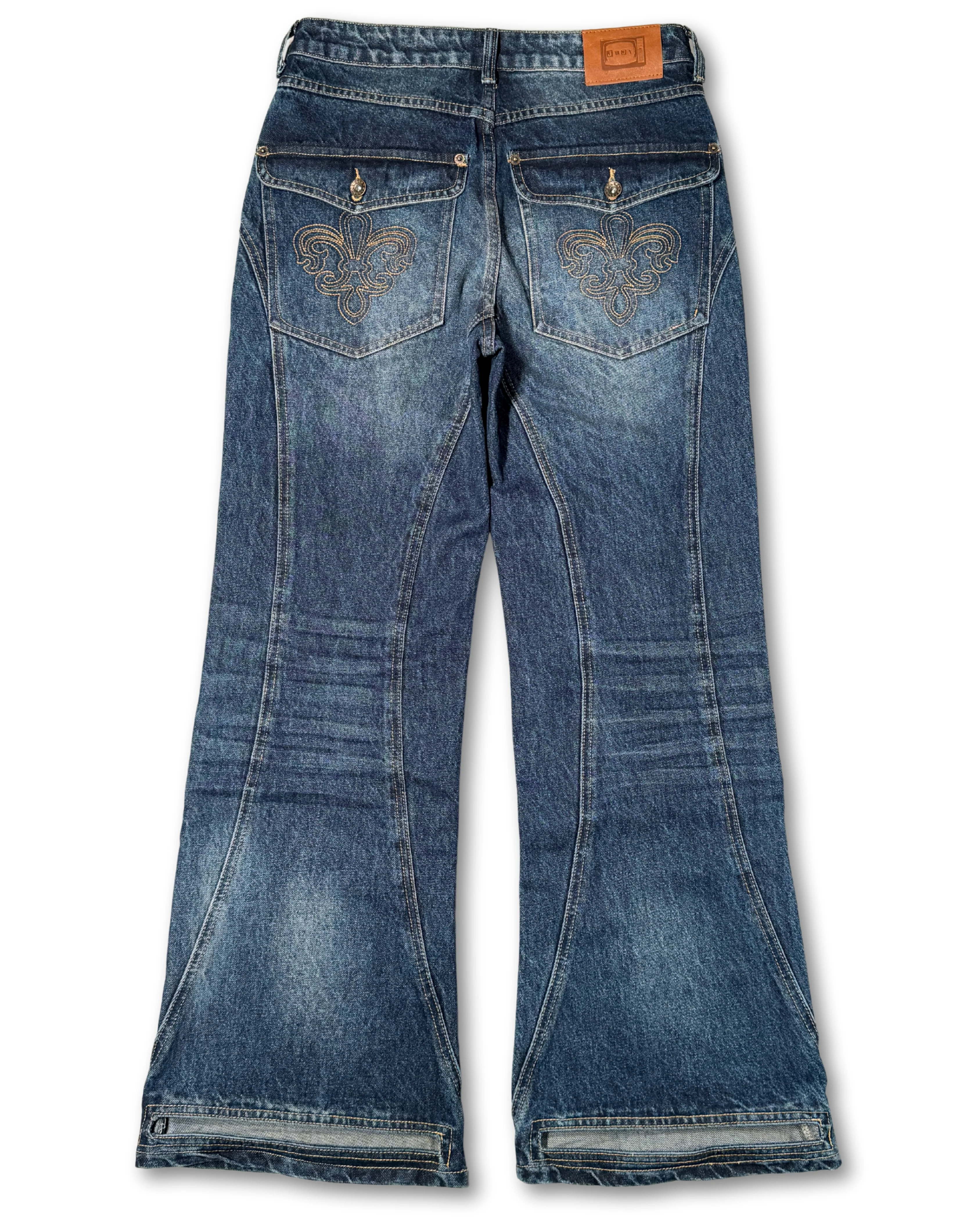Y2K Retro Blue Flare Jeans Unisex Washed Denim Pants Embroidered Back Pocket Streetwear Wide Leg Bootcut Jeans