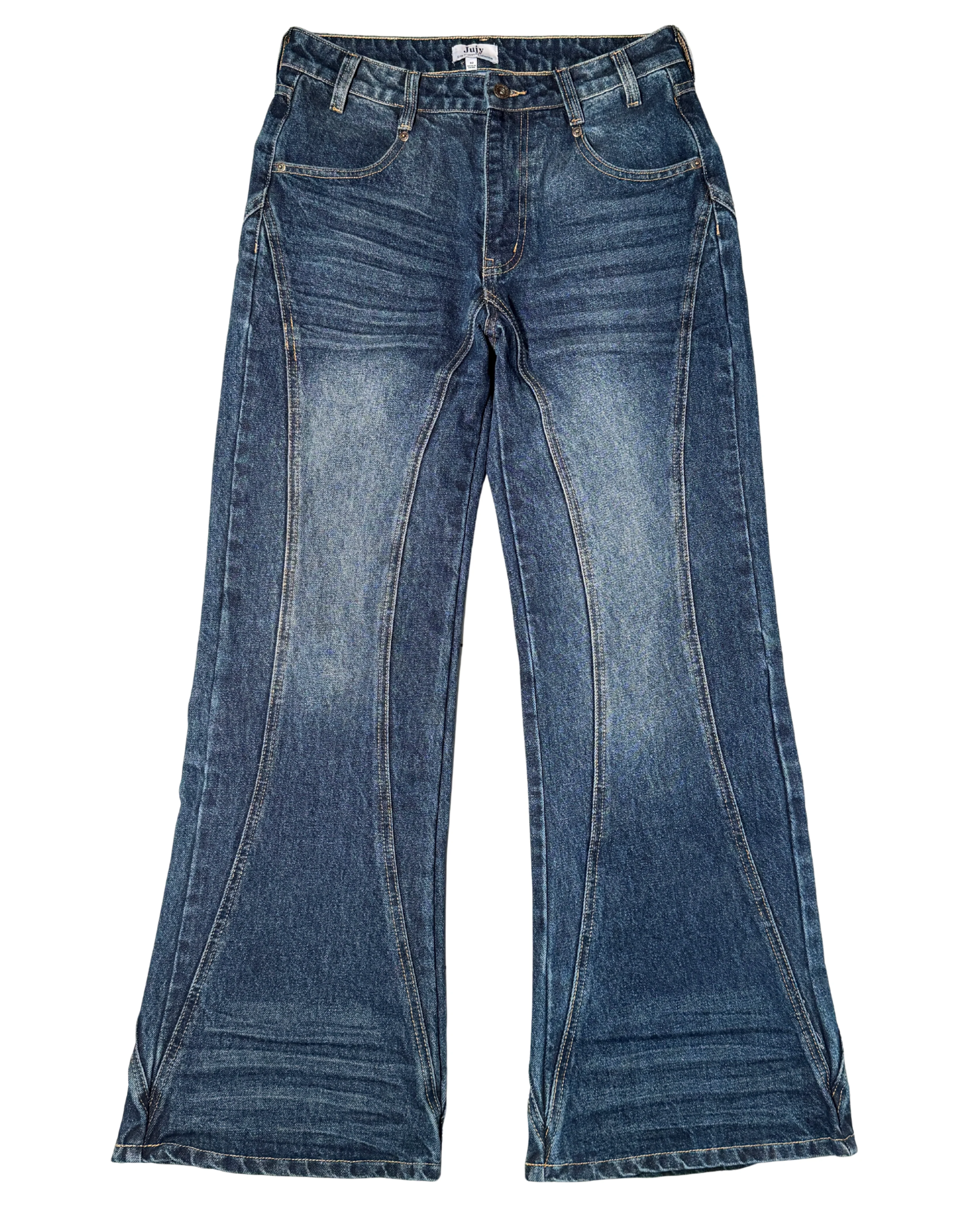 Y2K Retro Blue Flare Jeans Unisex Washed Denim Pants Embroidered Back Pocket Streetwear Wide Leg Bootcut Jeans