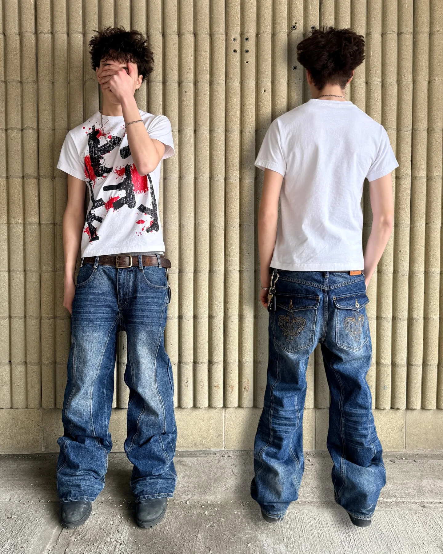 Y2K Retro Blue Flare Jeans Unisex Washed Denim Pants Embroidered Back Pocket Streetwear Wide Leg Bootcut Jeans