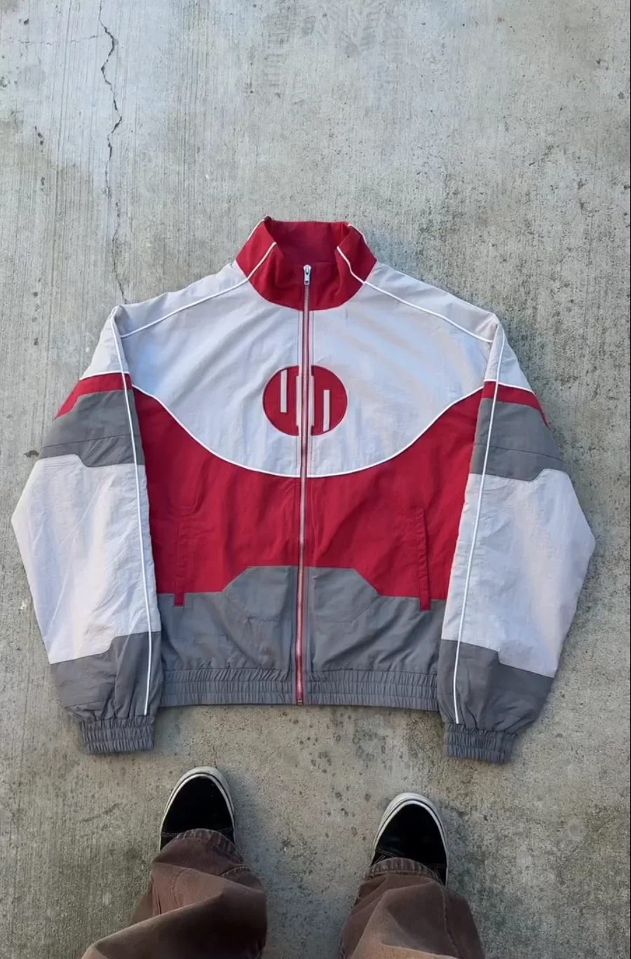 Y2K Loose Red White Spliced Bomber Jacket Oversized Zipper Racing Jacket Men Women Casual Sports Light Jackets Windproof Coat