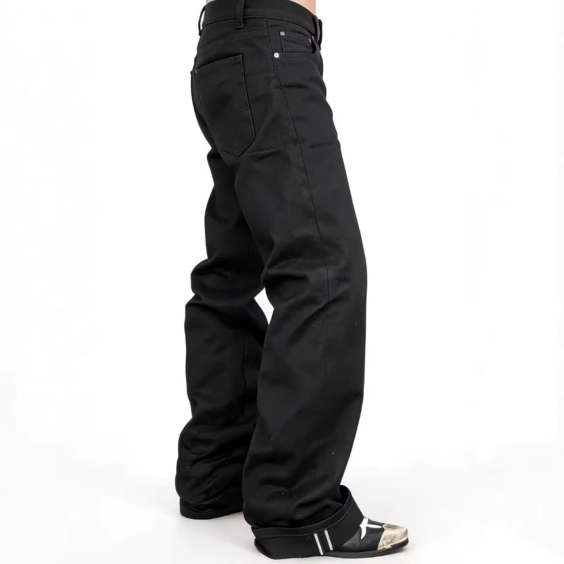 Mens Jeans Harajuku American Retro Black Flared Denim Pants Loose Straight Wide Leg Streetwear Summer Casual Vintage Unisex New