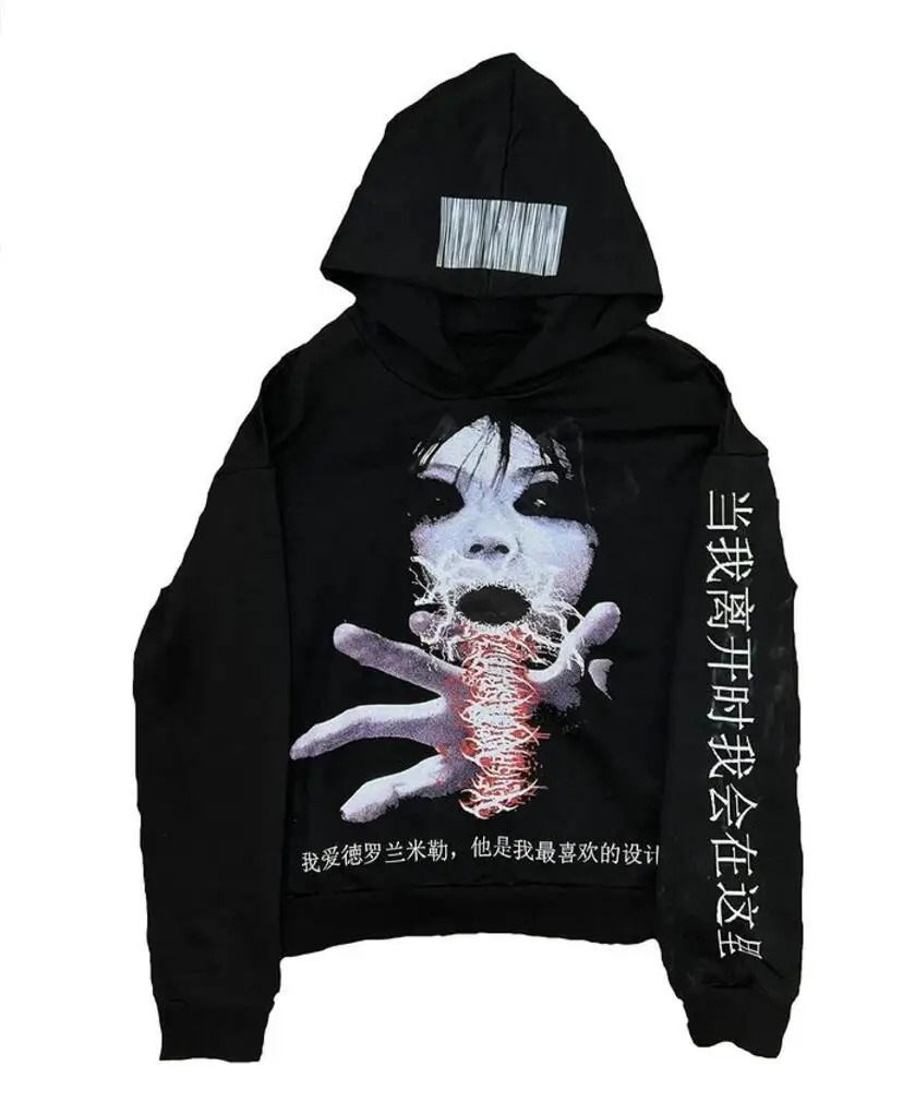 2025 American retro personalized hoodie trendy sports sweatshirt Y2K letter pattern printed hooded sweatshirt street wear
