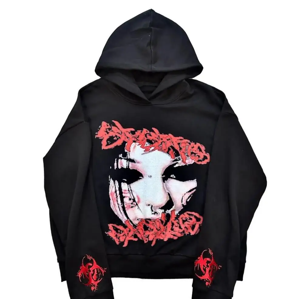 2025 American retro personalized hoodie trendy sports sweatshirt Y2K letter pattern printed hooded sweatshirt street wear