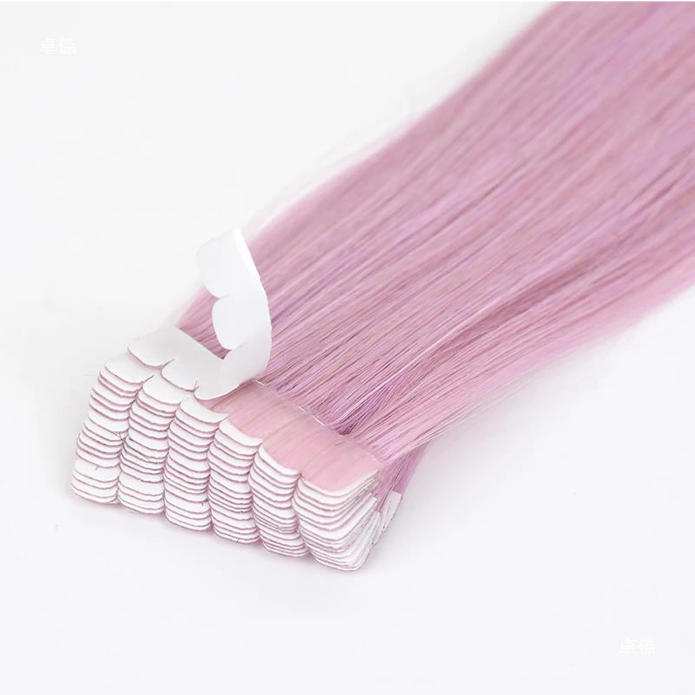 10pcs/pack Tape In Hair Extensions Invisible Adhesive Synthetic Colored Tape In Hair Extension Pink Purple Blue Colorful Hair