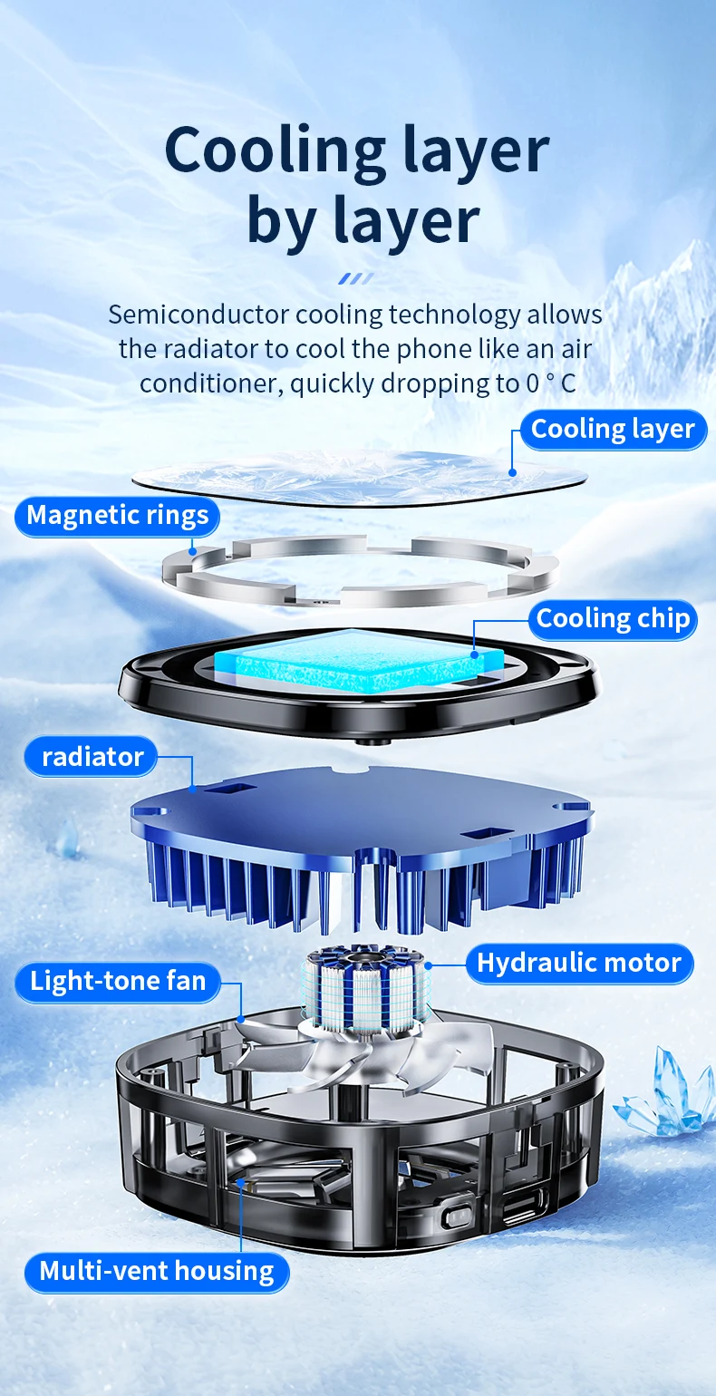 New X76A Magnetic Display Phones Cooler Back-Clip 2 in 1 Game Cooler Semiconductor Fast Phone Cooling Fan for IOS Android Phone