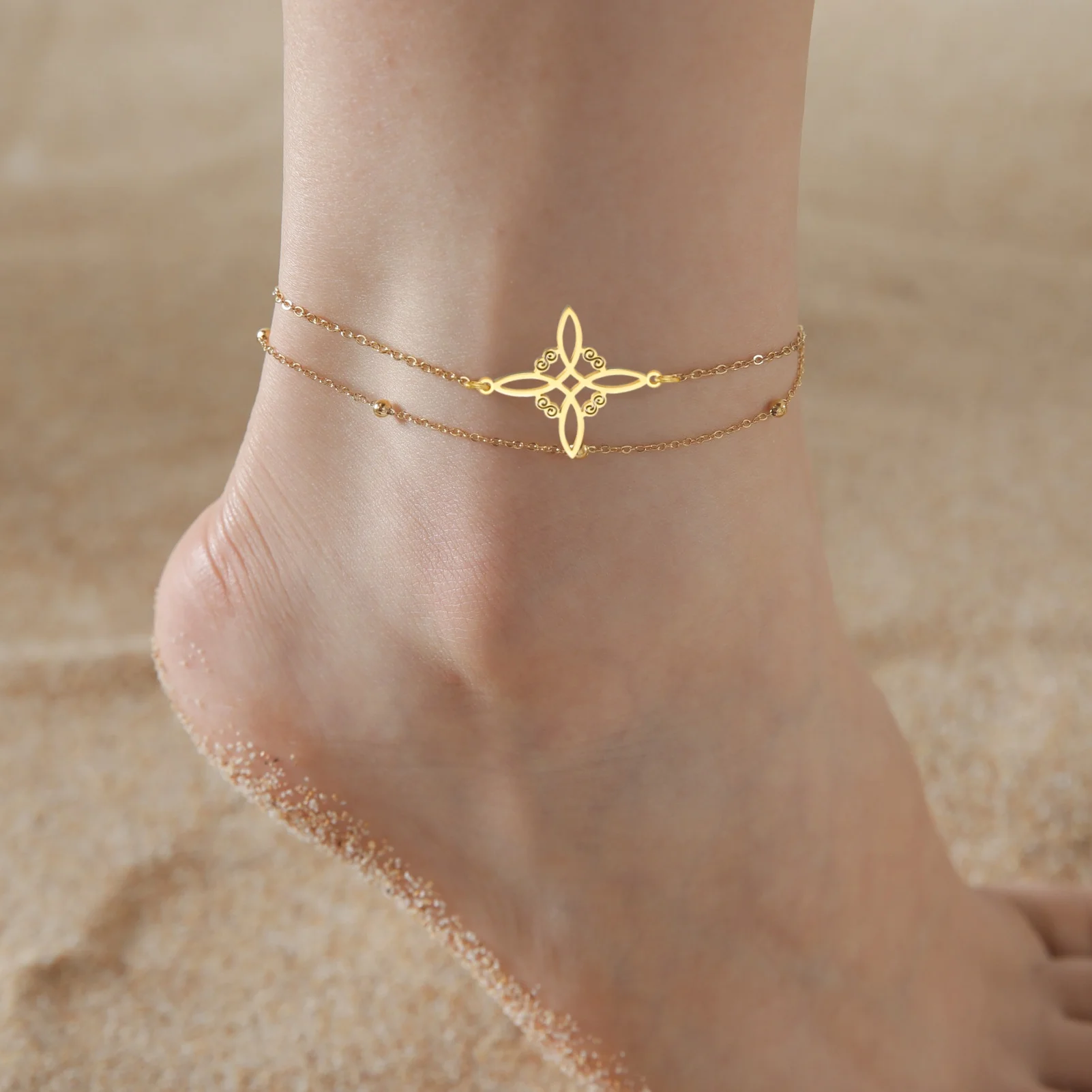 Jeshayuan Witchcraft Pentagram Anklet For Women Jewish Hebrew Tetragrammaton Anklet Witch Knot Anklets Amulet Jewelry Gift