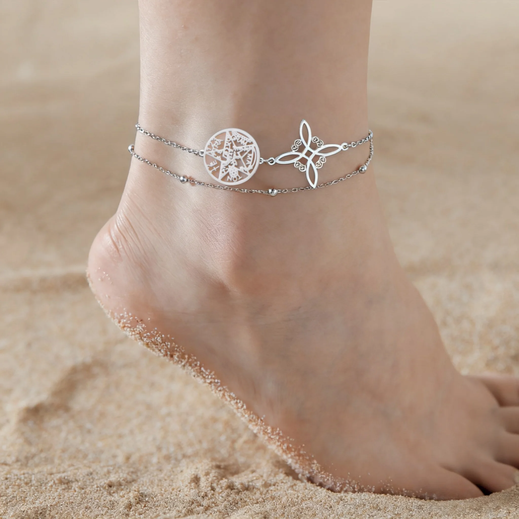 Jeshayuan Witchcraft Pentagram Anklet For Women Jewish Hebrew Tetragrammaton Anklet Witch Knot Anklets Amulet Jewelry Gift